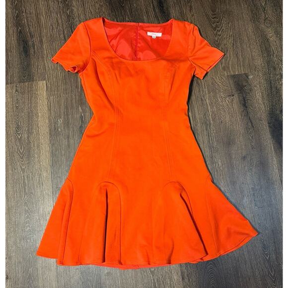 Trina Turk Womens Faith Ponte Flare Mini Dress Short Sleeve Orange size Small - Picture 2 of 11